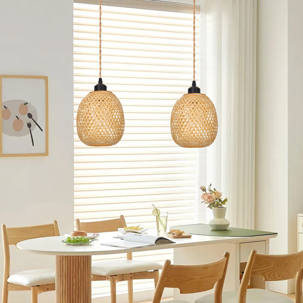 Handmade Kitchen Island Bamboo Pendant Light Minimal Woven Hanging Lamp