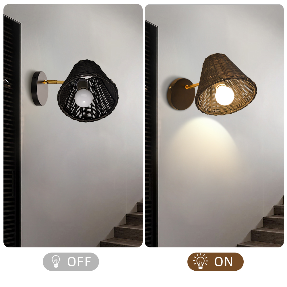 Japanese Style Simple Rattan Woven Bedside Wall Lamp