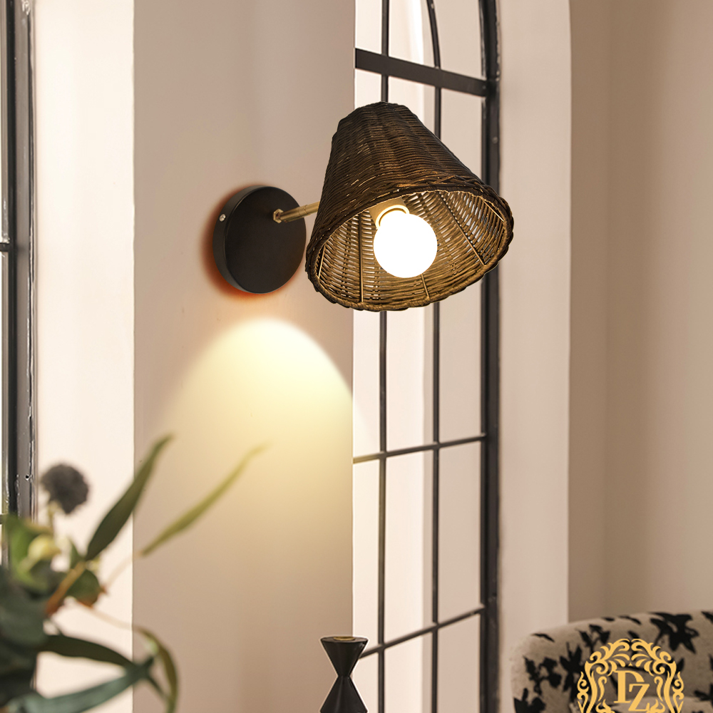 Japanese Style Simple Rattan Woven Bedside Wall Lamp