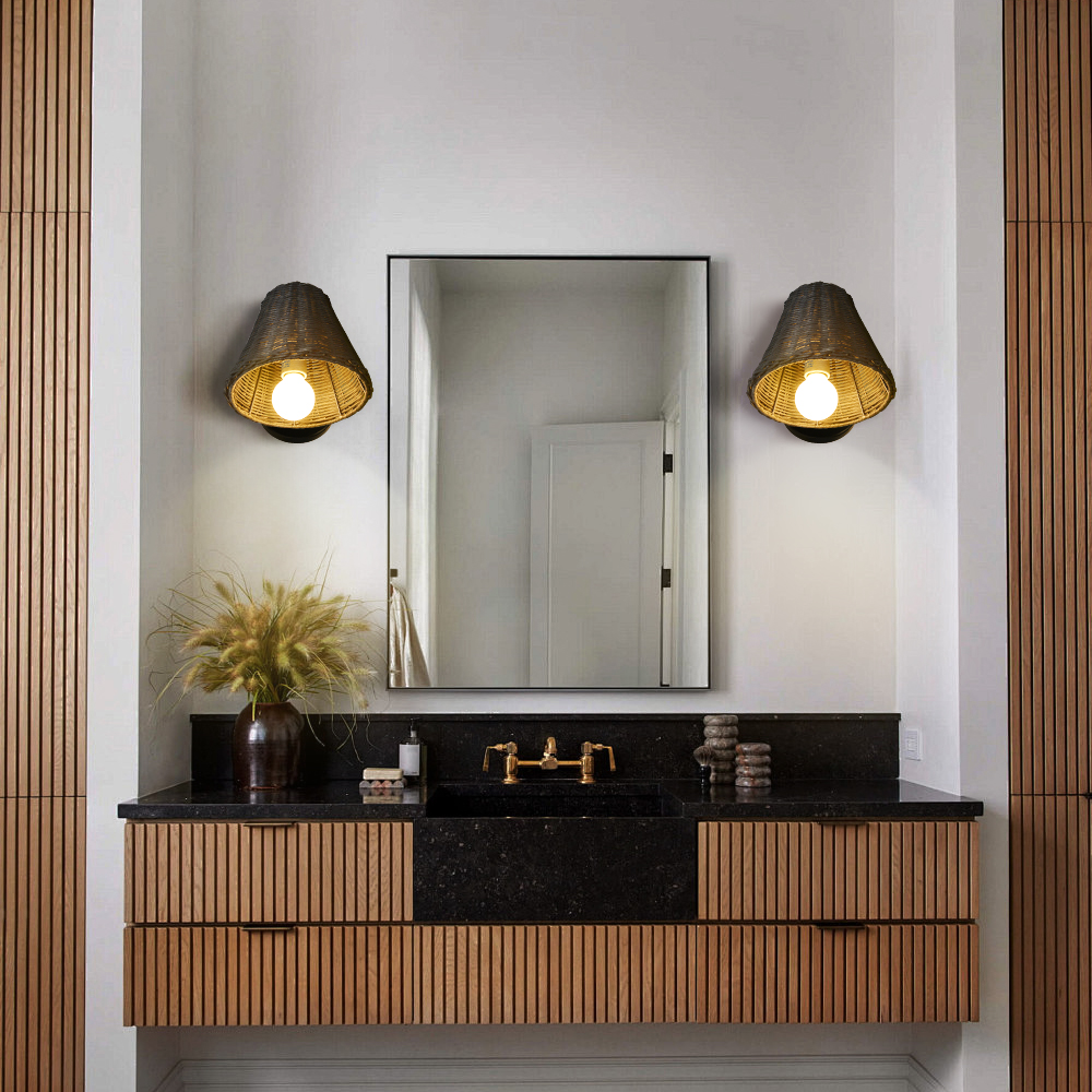 Japanese Style Simple Rattan Woven Bedside Wall Lamp