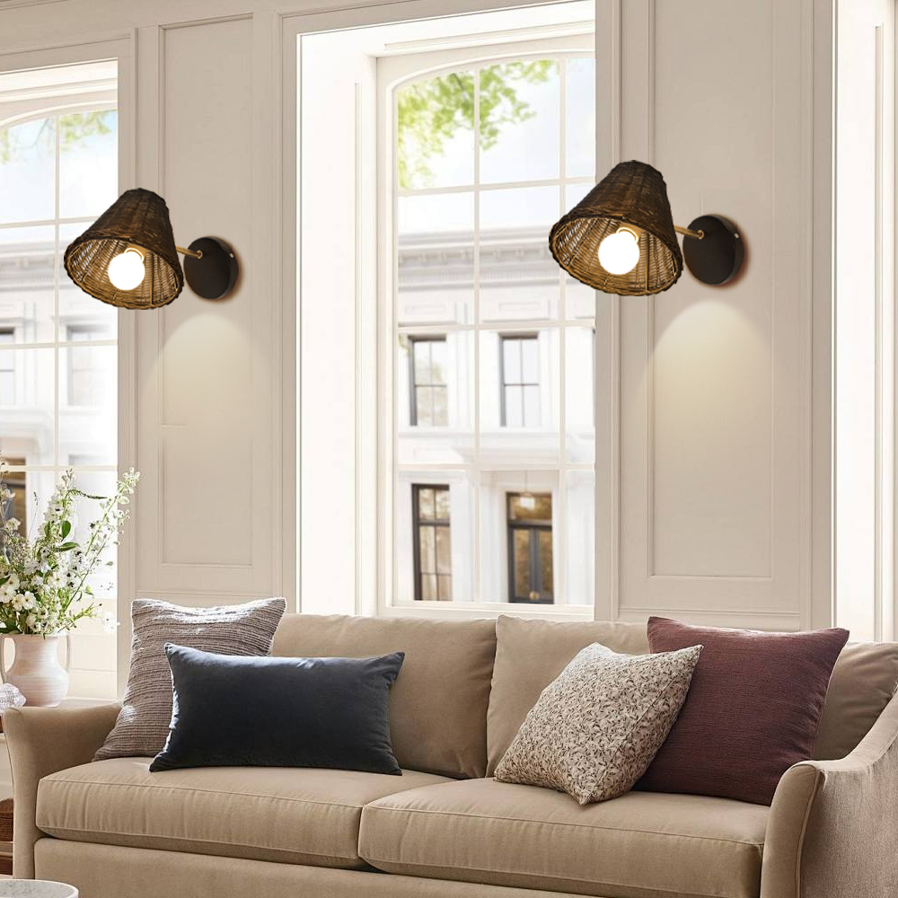 Japanese Style Simple Rattan Woven Bedside Wall Lamp