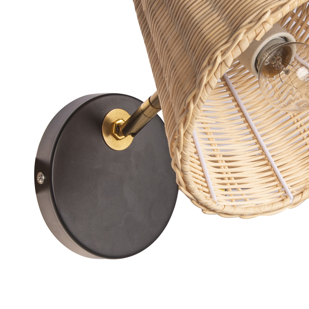 Japanese Style Simple Rattan Woven Bedside Wall Lamp