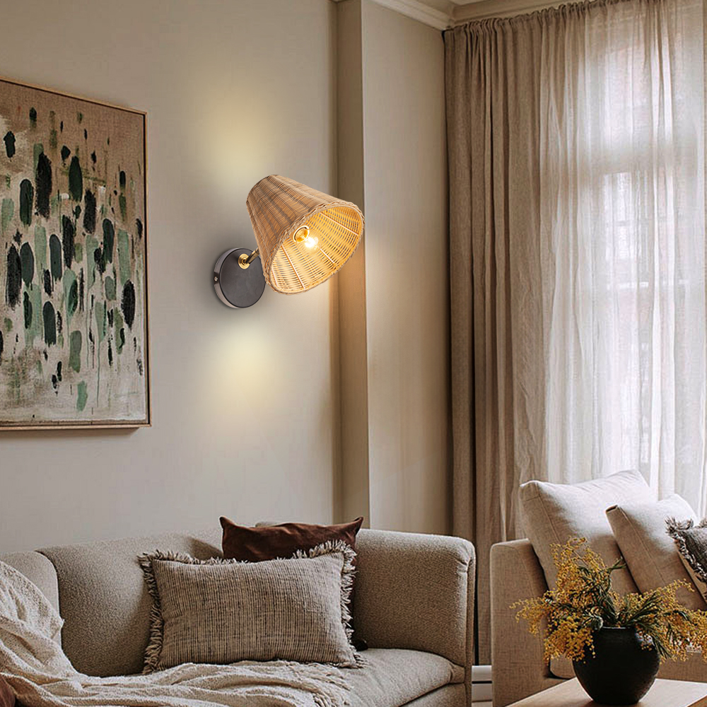 Japanese Style Simple Rattan Woven Bedside Wall Lamp