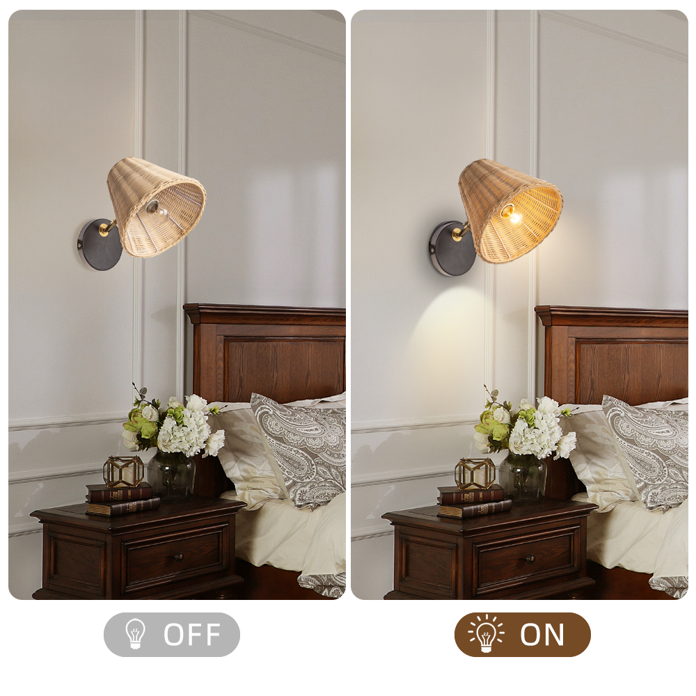 Japanese Style Simple Rattan Woven Bedside Wall Lamp