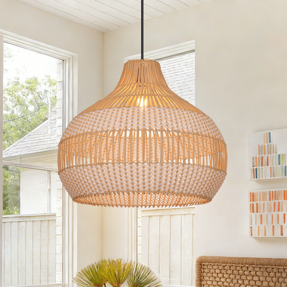 Boho Vintage Rattan Pendant Light Southeast Asian Woven Design