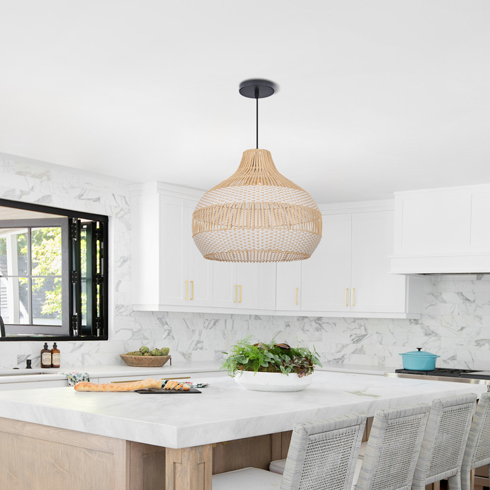 Boho Vintage Rattan Pendant Light Southeast Asian Woven Design