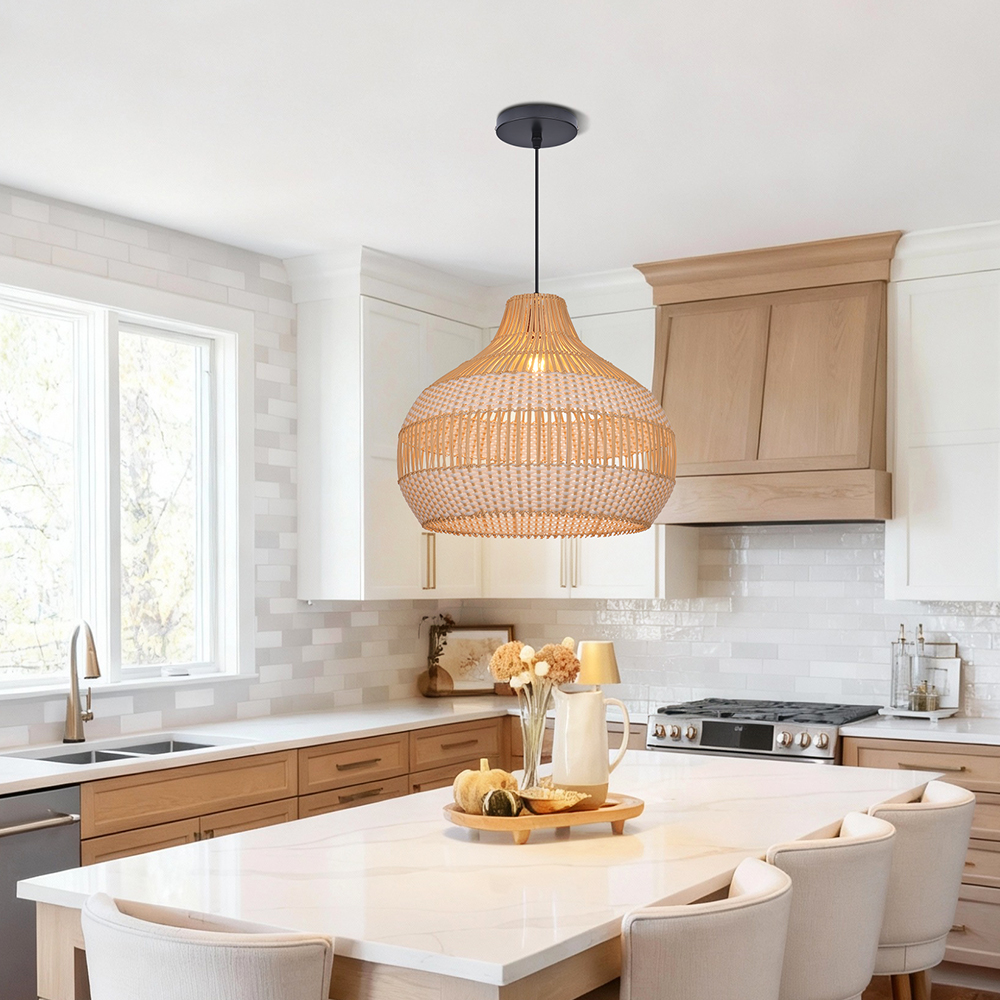 Boho Vintage Rattan Pendant Light Southeast Asian Woven Design