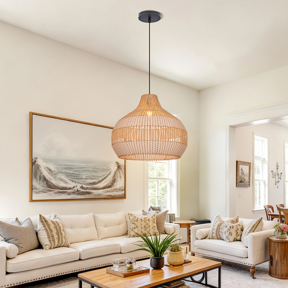 Boho Vintage Rattan Pendant Light Southeast Asian Woven Design