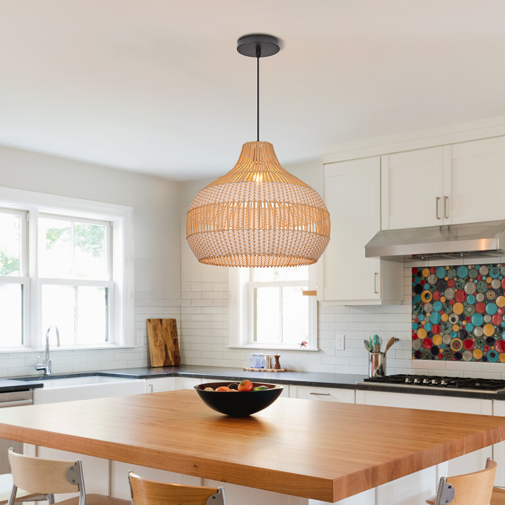 Boho Vintage Rattan Pendant Light Southeast Asian Woven Design