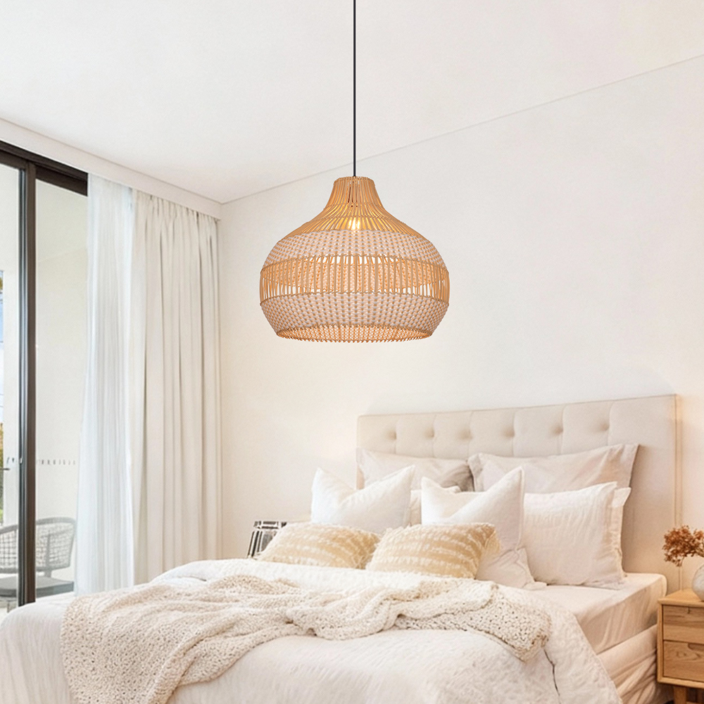 Boho Vintage Rattan Pendant Light Southeast Asian Woven Design