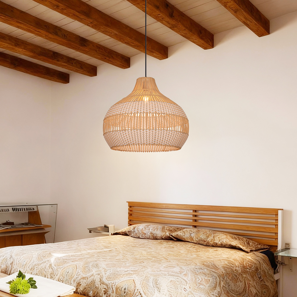 Boho Vintage Rattan Pendant Light Southeast Asian Woven Design