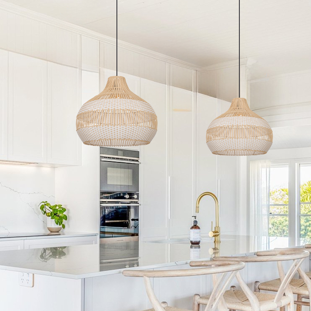 Boho Vintage Rattan Pendant Light Southeast Asian Woven Design