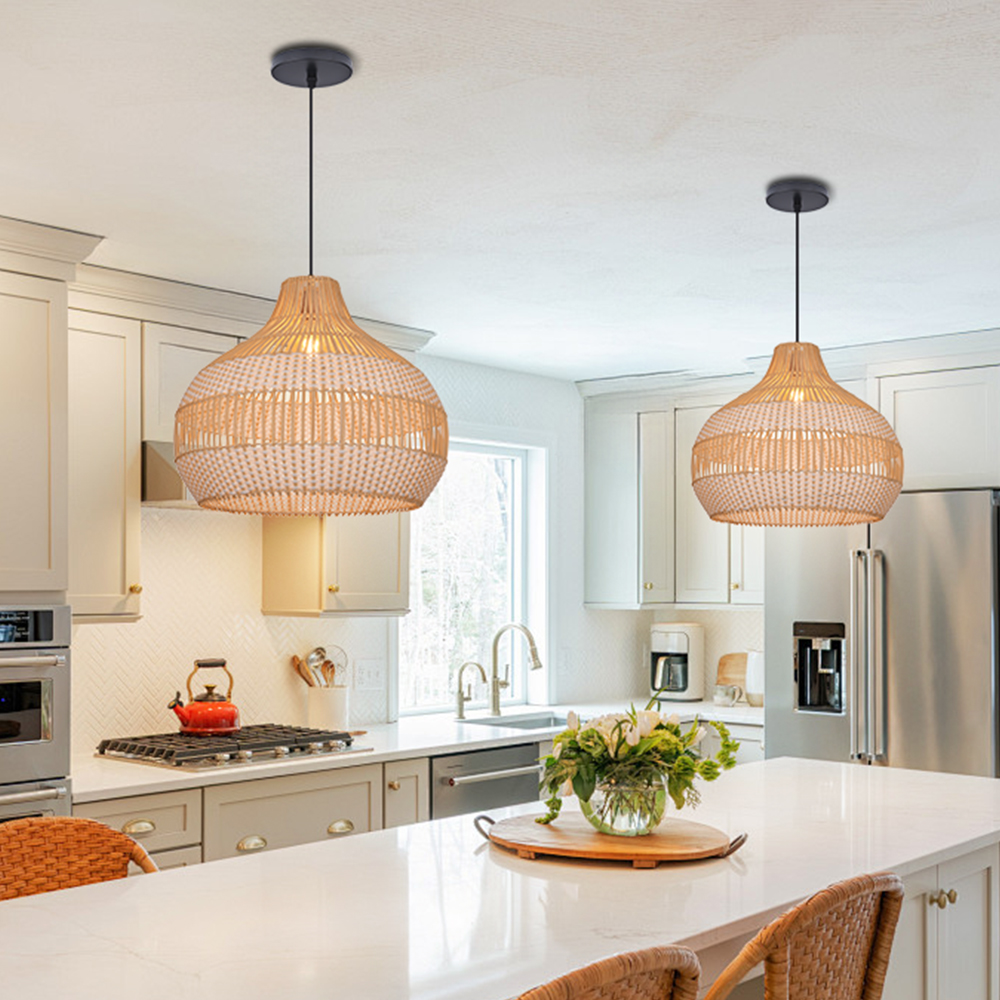 Boho Vintage Rattan Pendant Light Southeast Asian Woven Design