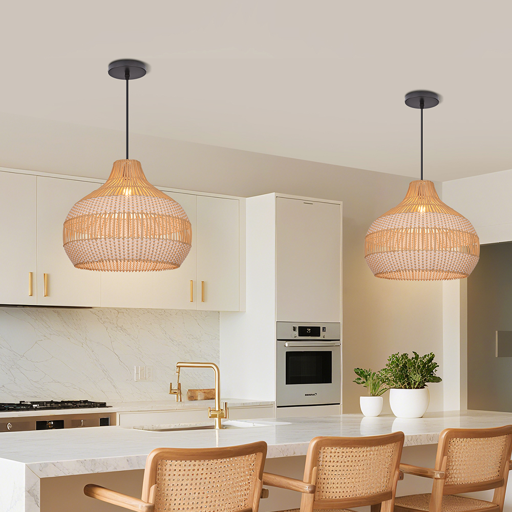 Boho Vintage Rattan Pendant Light Southeast Asian Woven Design