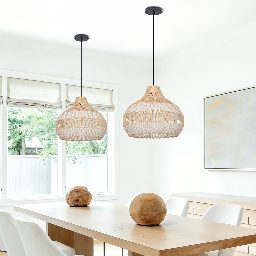 Boho Vintage Rattan Pendant Light Southeast Asian Woven Design