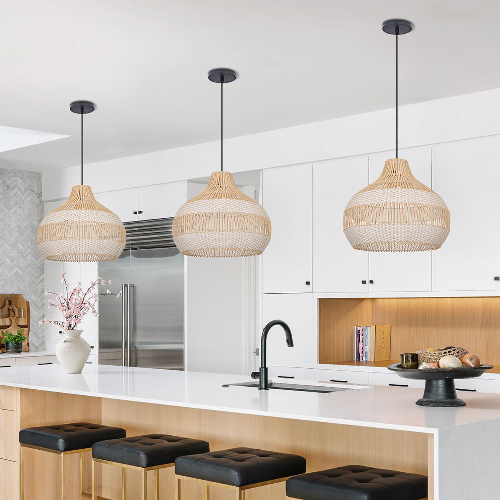 Boho Vintage Rattan Pendant Light Southeast Asian Woven Design