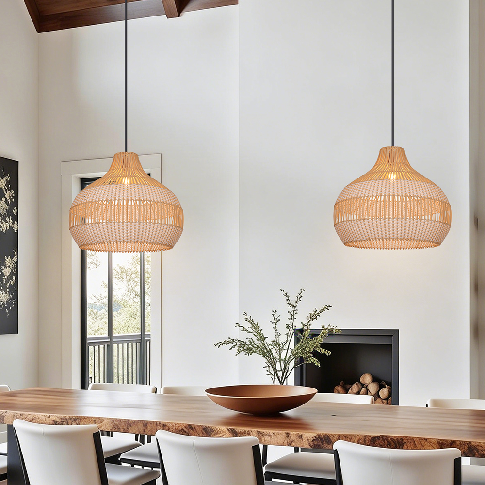 Boho Vintage Rattan Pendant Light Southeast Asian Woven Design