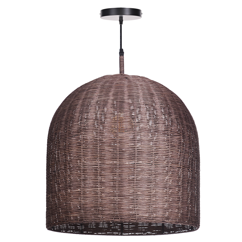 Wabi Sabi Style Dark Rattan Lampshade Retro Pastoral Restaurant Hand-woven Pendant Light