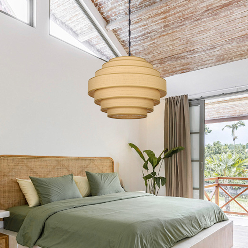 Japanese Vintage Multi-Layer Fabric Pendant Light Restaurant Ambience