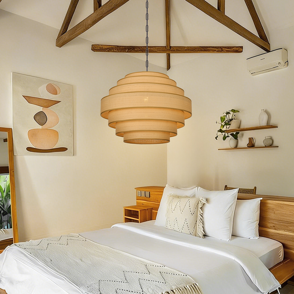 Japanese Vintage Multi-Layer Fabric Pendant Light Restaurant Ambience