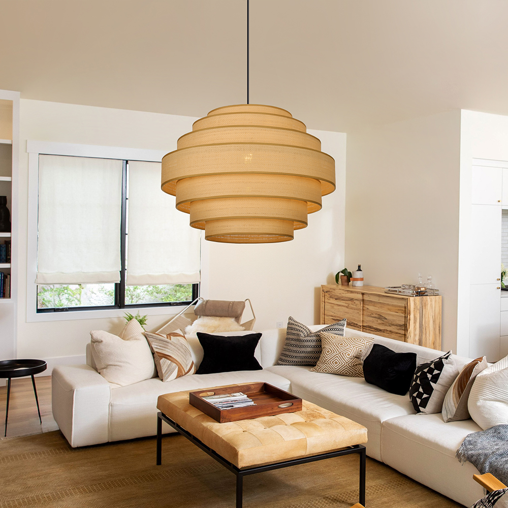 Japanese Vintage Multi-Layer Fabric Pendant Light Restaurant Ambience