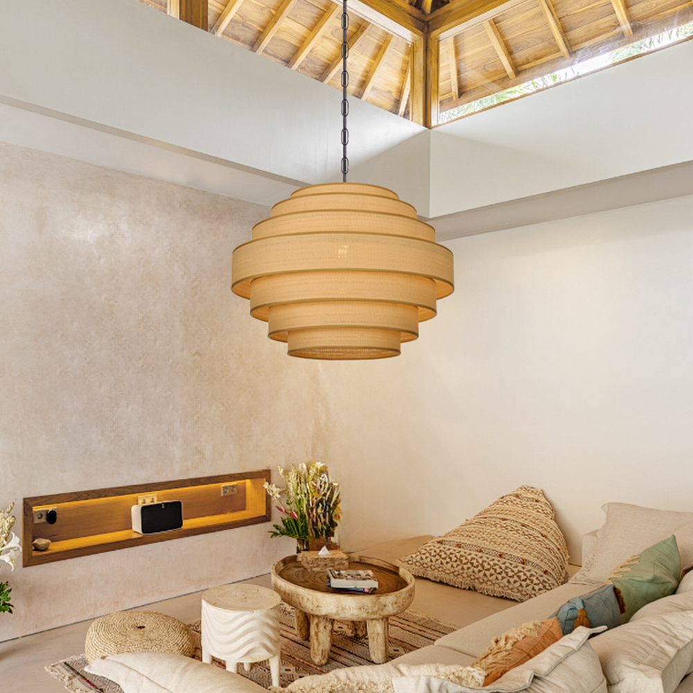 Japanese Vintage Multi-Layer Fabric Pendant Light Restaurant Ambience