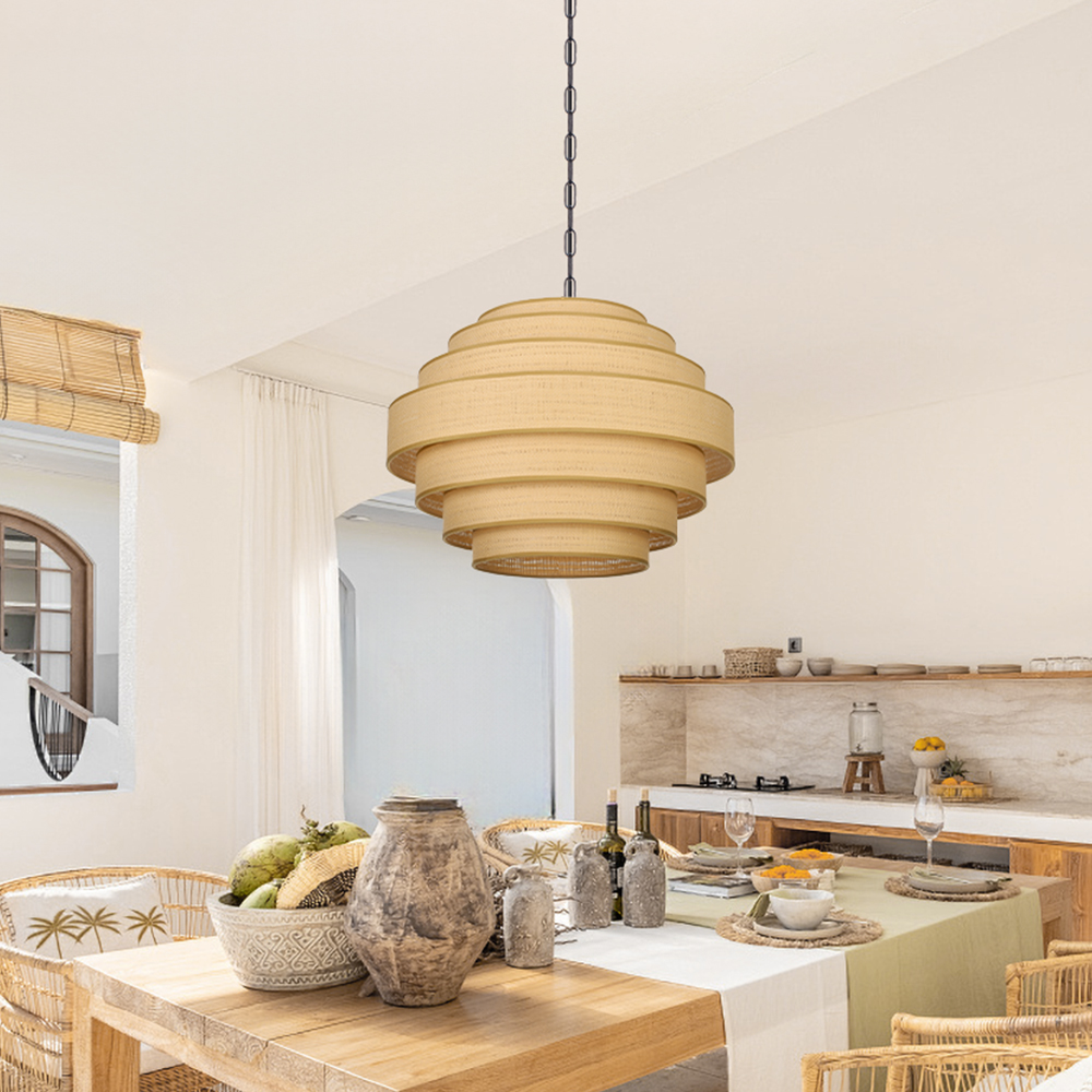 Japanese Vintage Multi-Layer Fabric Pendant Light Restaurant Ambience