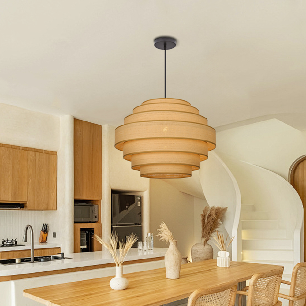 Japanese Vintage Multi-Layer Fabric Pendant Light Restaurant Ambience