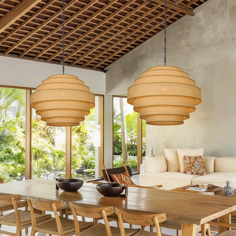 Japanese Vintage Multi-Layer Fabric Pendant Light Restaurant Ambience