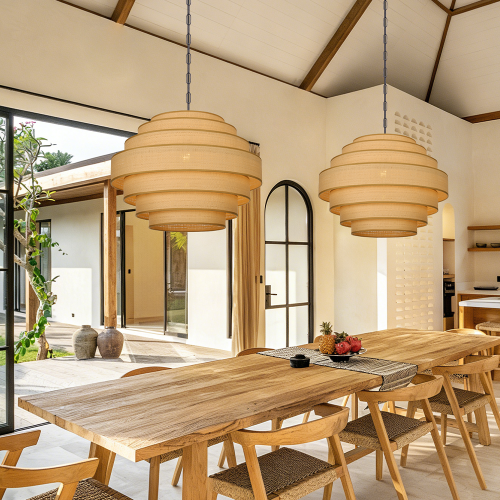 Japanese Vintage Multi-Layer Fabric Pendant Light Restaurant Ambience