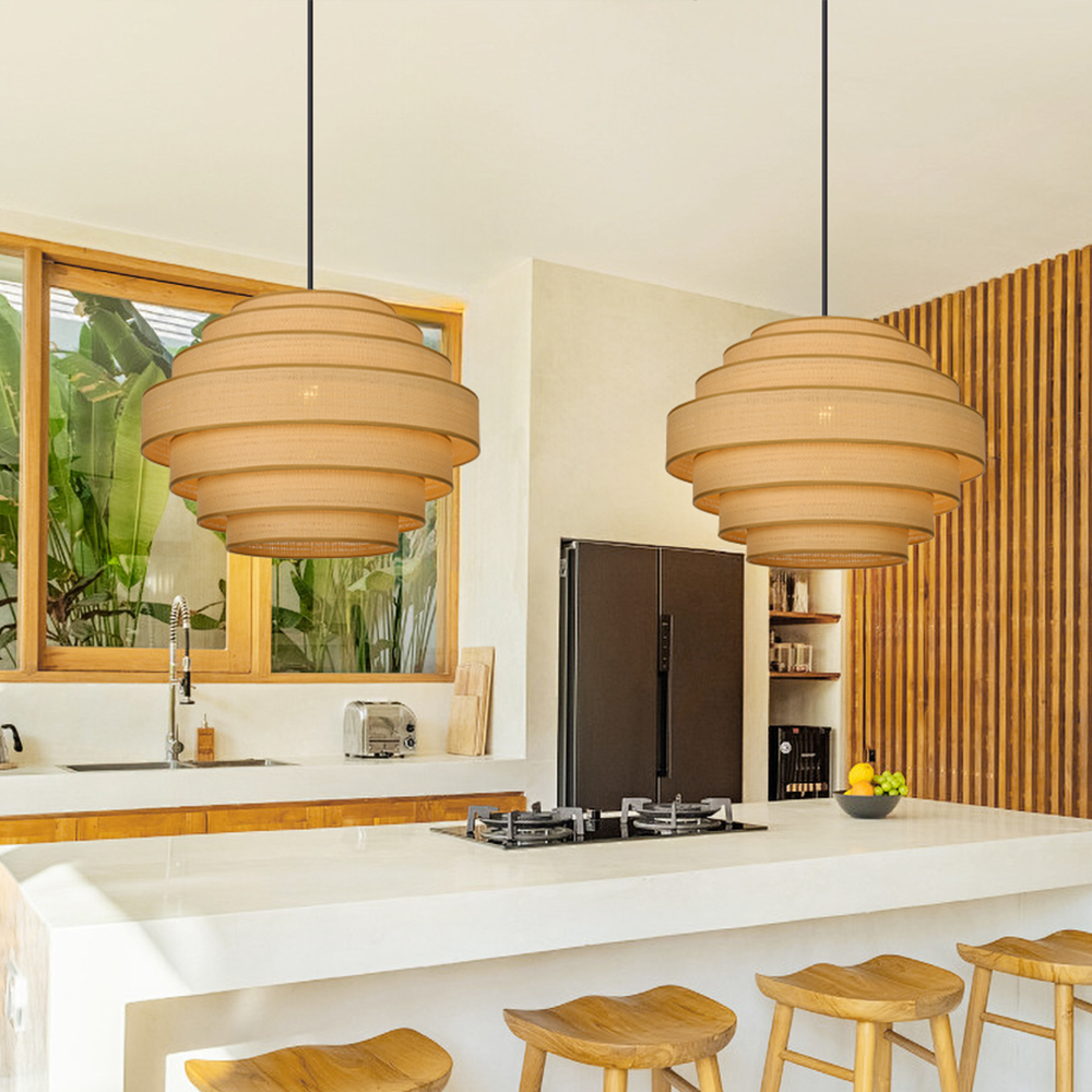 Japanese Vintage Multi-Layer Fabric Pendant Light Restaurant Ambience