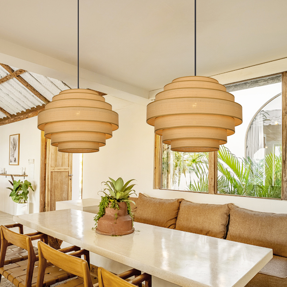 Japanese Vintage Multi-Layer Fabric Pendant Light Restaurant Ambience