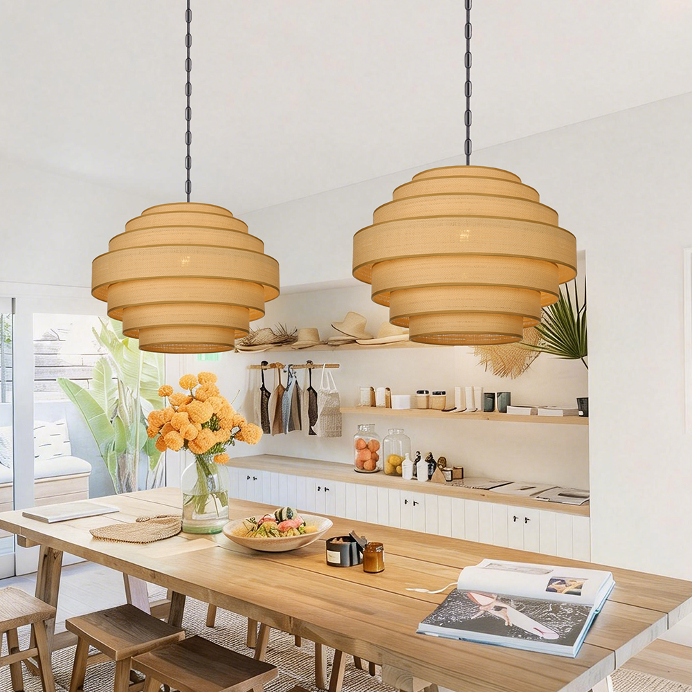 Japanese Vintage Multi-Layer Fabric Pendant Light Restaurant Ambience