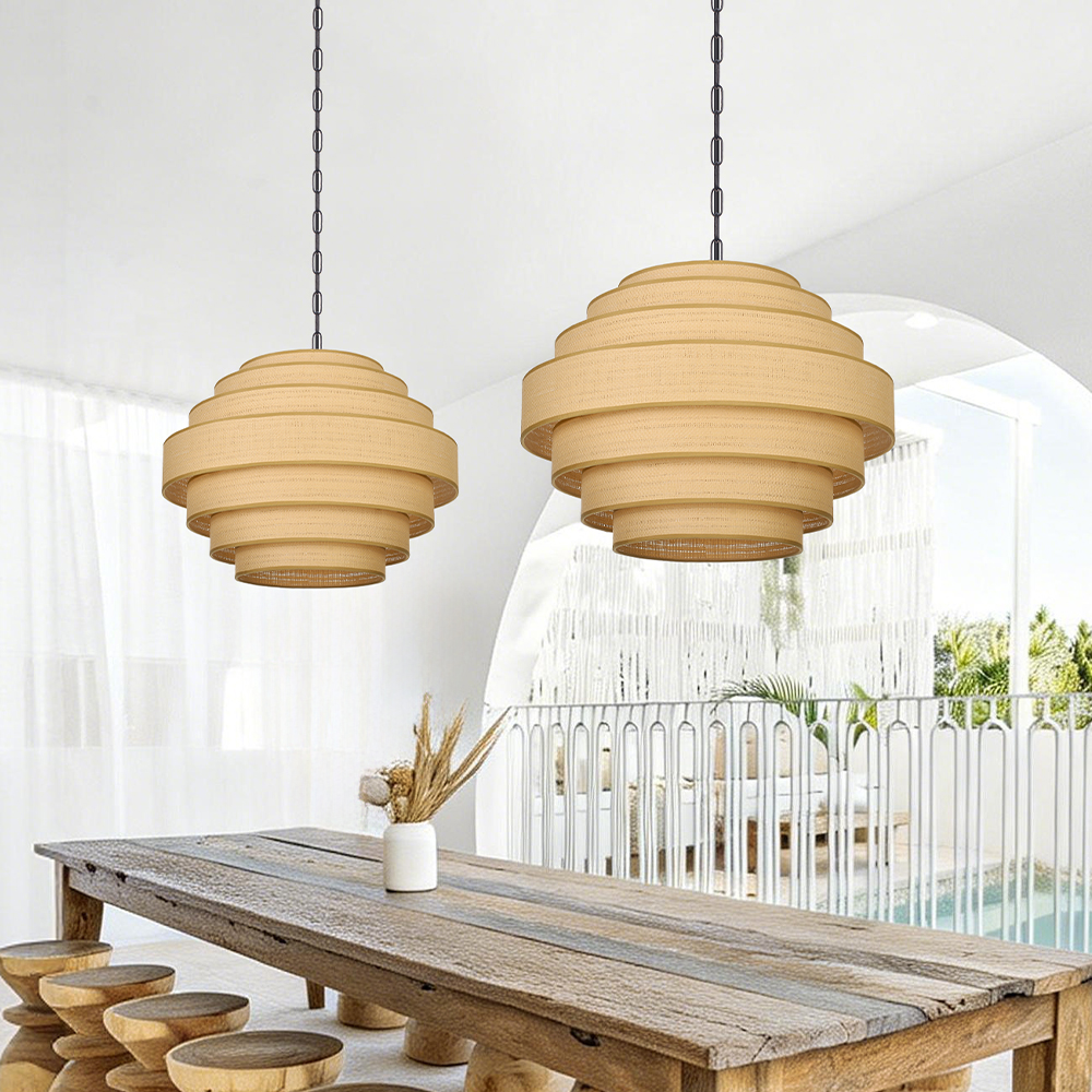 Japanese Vintage Multi-Layer Fabric Pendant Light Restaurant Ambience