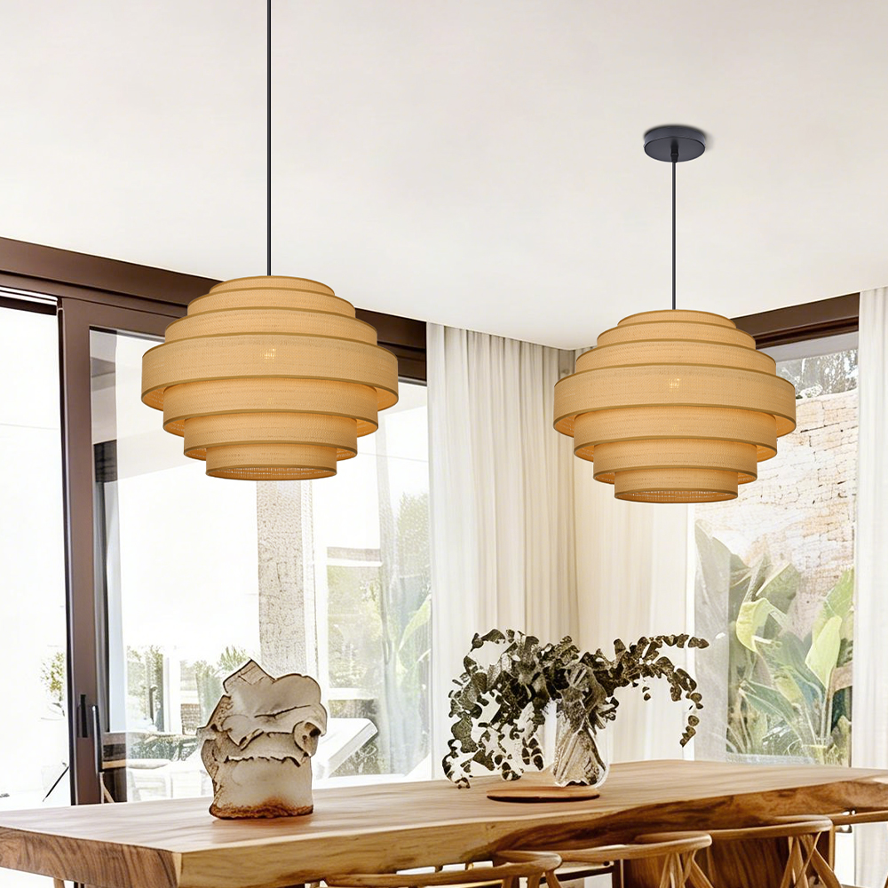 Japanese Vintage Multi-Layer Fabric Pendant Light Restaurant Ambience