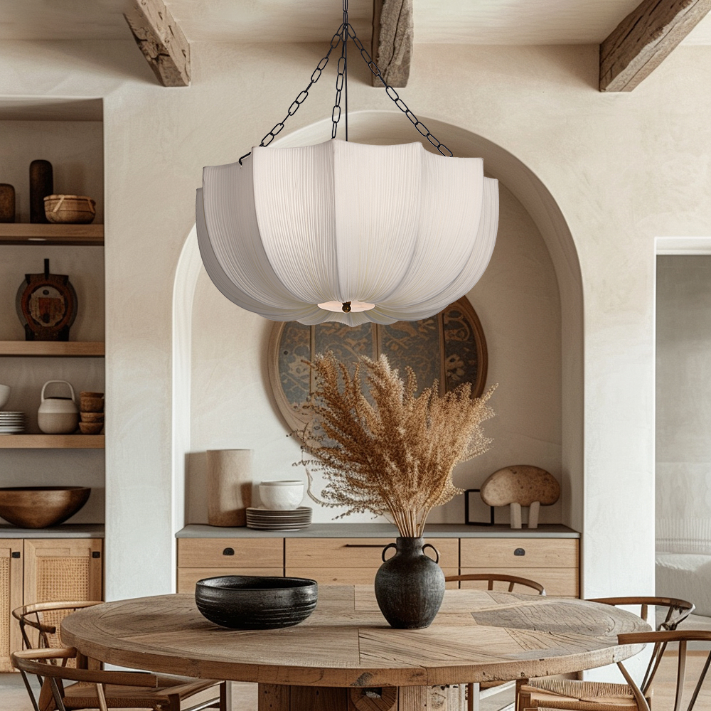 Japanese Retro Wabi-Sabi Style Fabric Pendant Light Living Room Bedroom Lighting Fixtures
