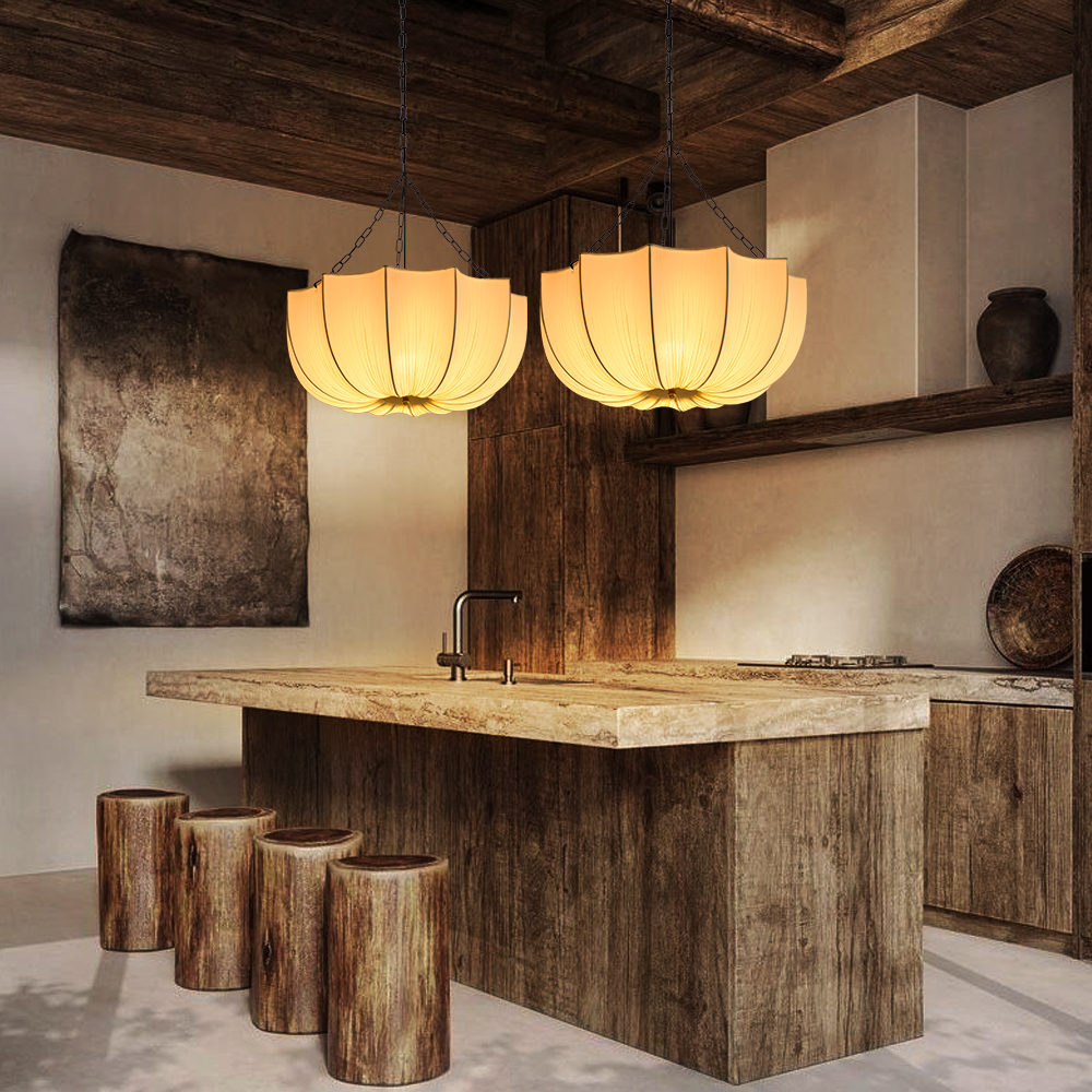 Japanese Retro Wabi-Sabi Style Fabric Pendant Light Living Room Bedroom Lighting Fixtures