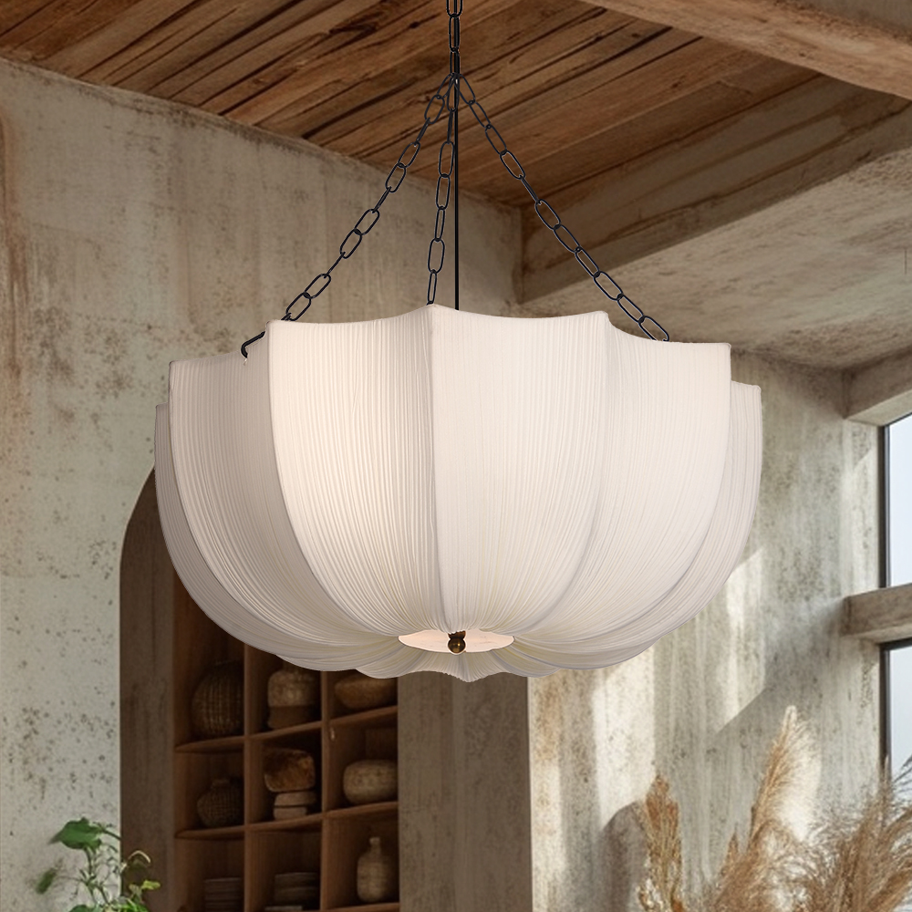 Japanese Retro Wabi-Sabi Style Fabric Pendant Light Living Room Bedroom Lighting Fixtures