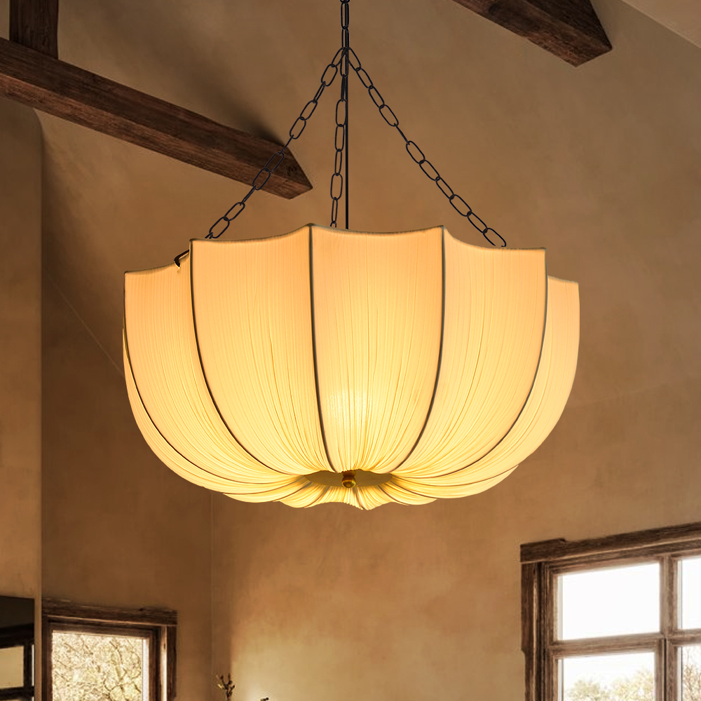 Japanese Retro Wabi-Sabi Style Fabric Pendant Light Living Room Bedroom Lighting Fixtures