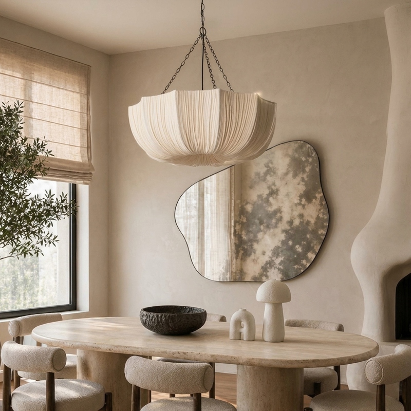 Wabi-Sabi Fabric Pendant Light Living Room Bedroom Lighting Fixtures