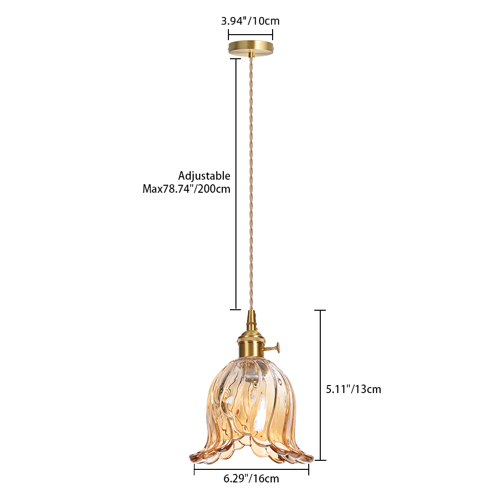 Ruffled Glass Petal Pendant Lamp Vintage Brass Accent Lighting