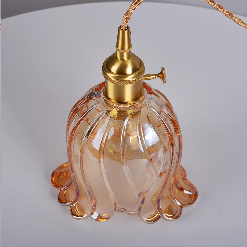 Ruffled Glass Petal Pendant Lamp Vintage Brass Accent Lighting