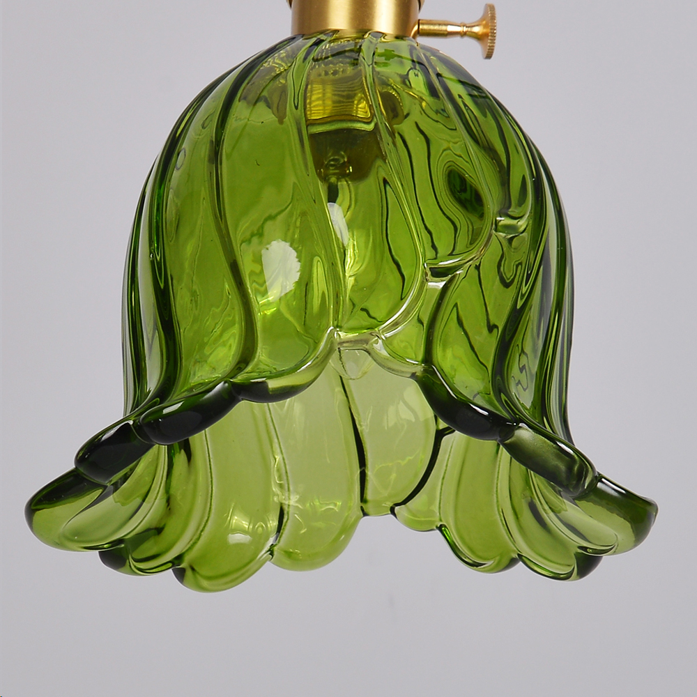 Ruffled Glass Petal Pendant Lamp Vintage Brass Accent Lighting