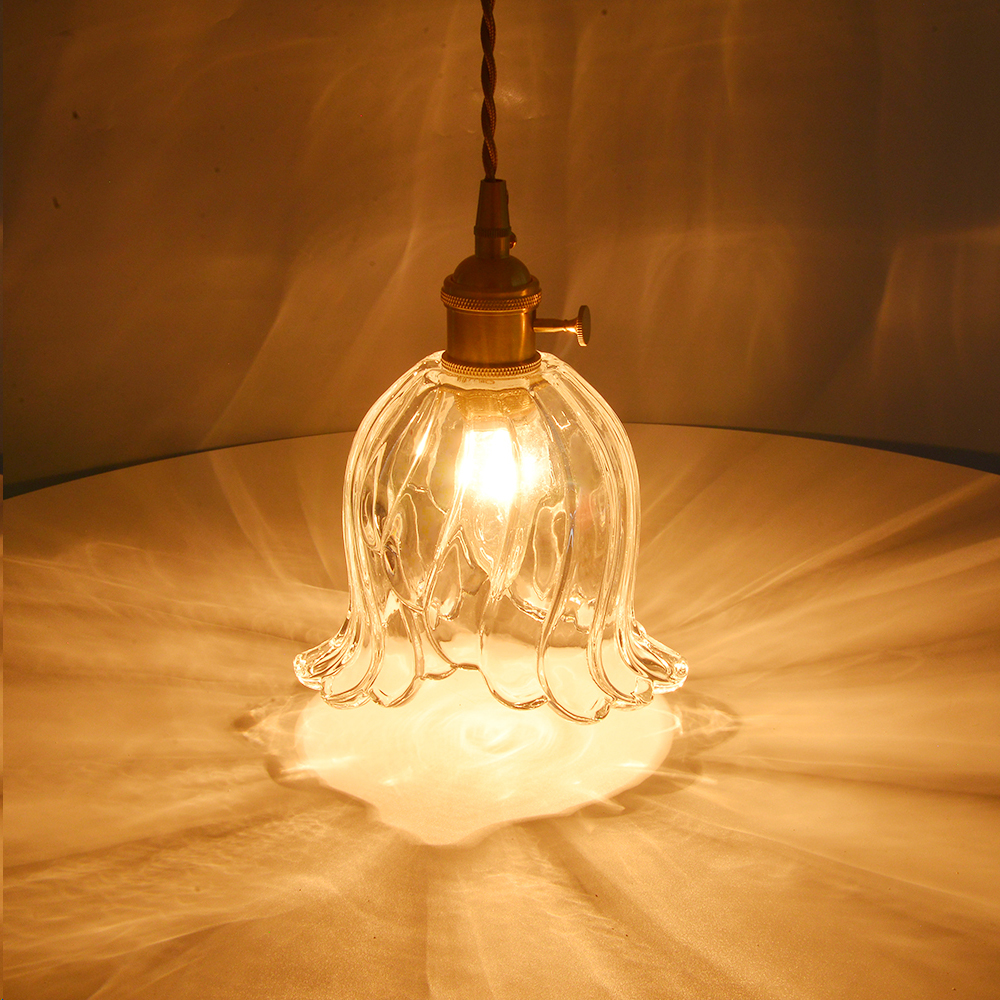 Ruffled Glass Petal Pendant Lamp Vintage Brass Accent Lighting
