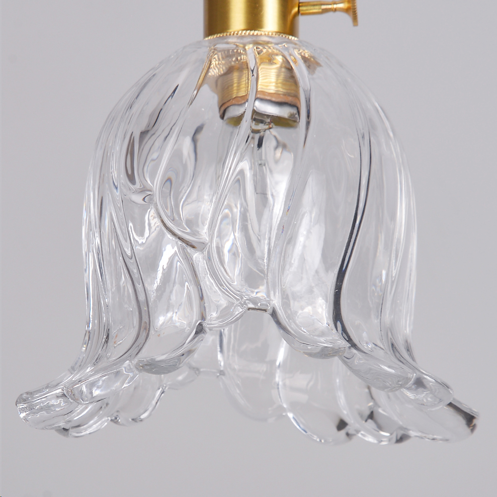 Ruffled Glass Petal Pendant Lamp Vintage Brass Accent Lighting