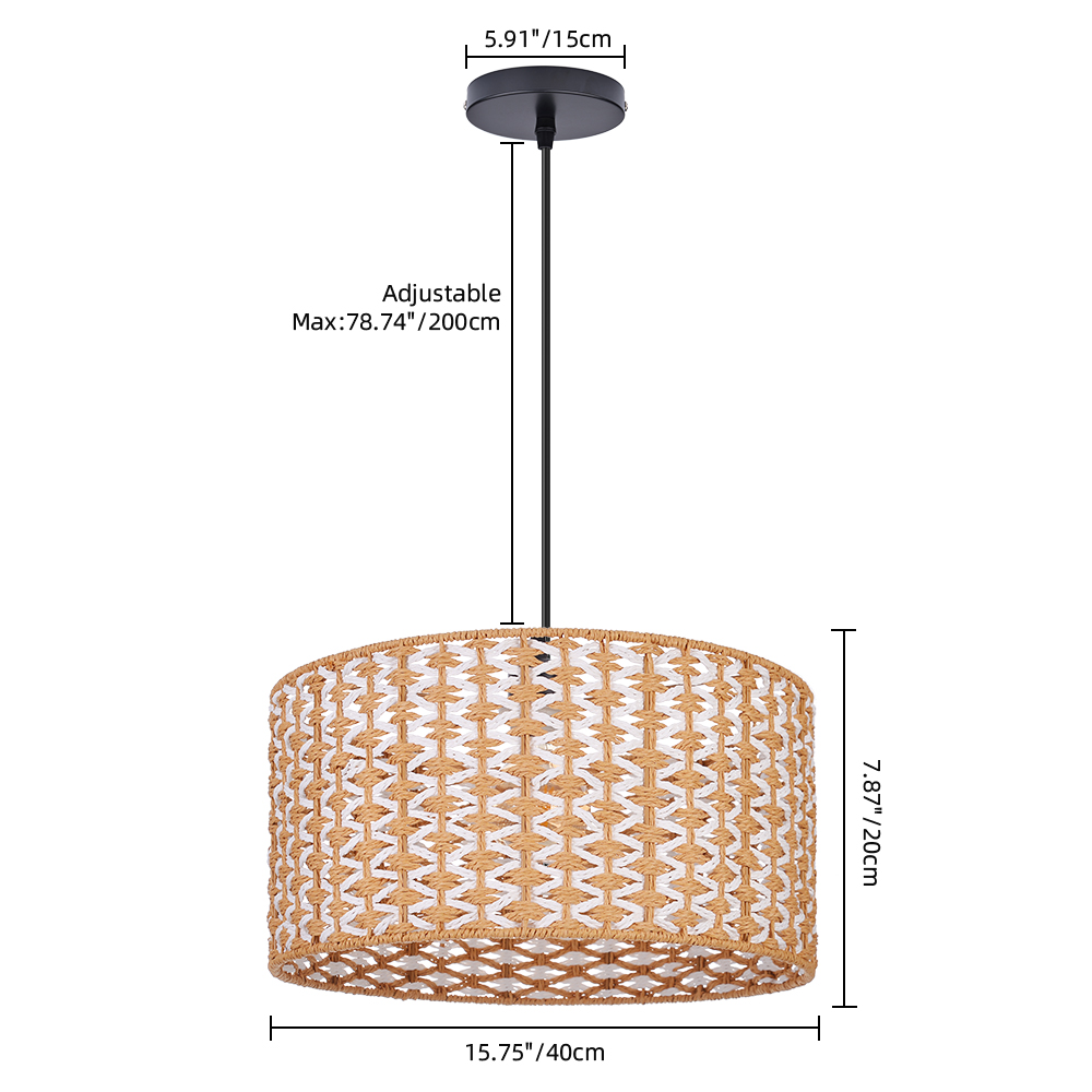 Bohemian Handwoven Jute Drum Pendant Lamp with Chevron Weave
