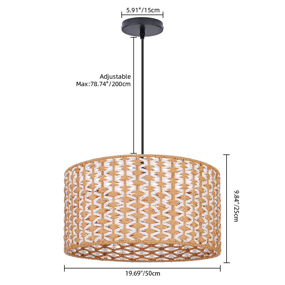 Bohemian Handwoven Jute Drum Pendant Lamp with Chevron Weave