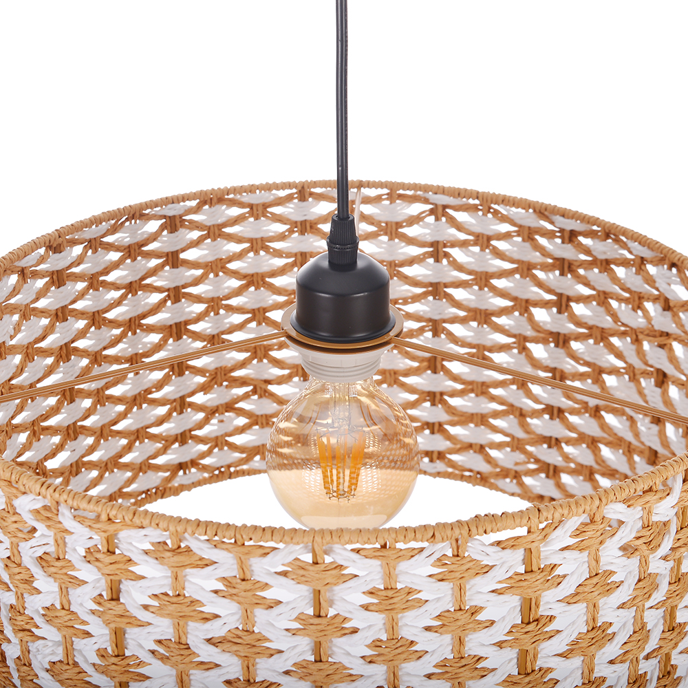 Bohemian Handwoven Jute Drum Pendant Lamp with Chevron Weave