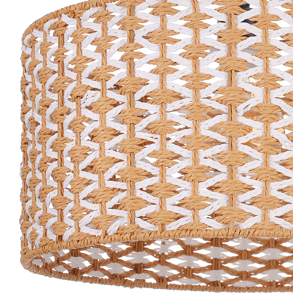 Bohemian Handwoven Jute Drum Pendant Lamp with Chevron Weave