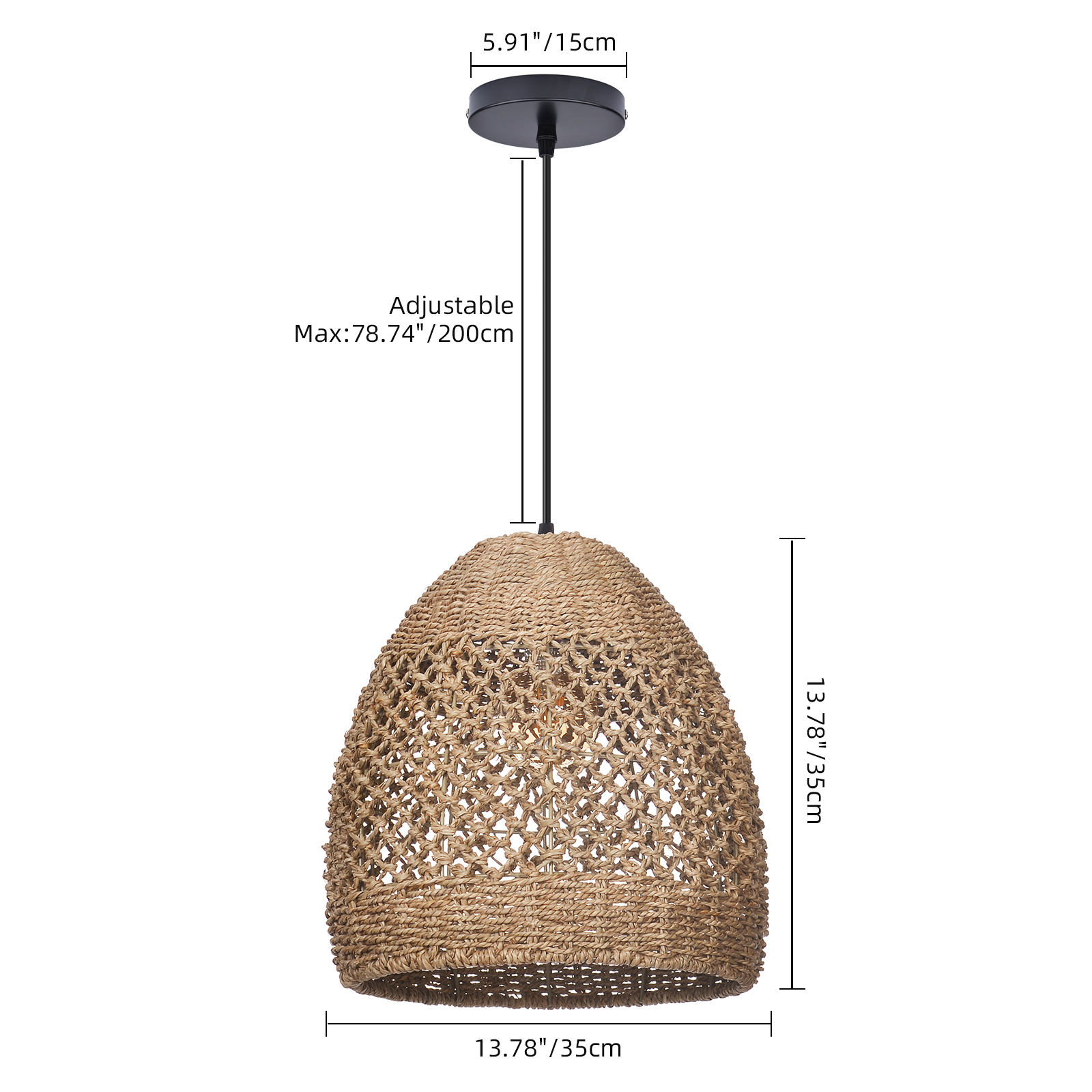 Natural Seagrass Lampshade Rattan Pendant Light Handmade Lamp Fixture